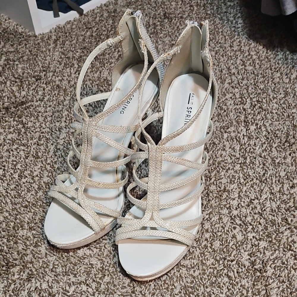 Call It Spring Women's Silver/White Strappy Heels